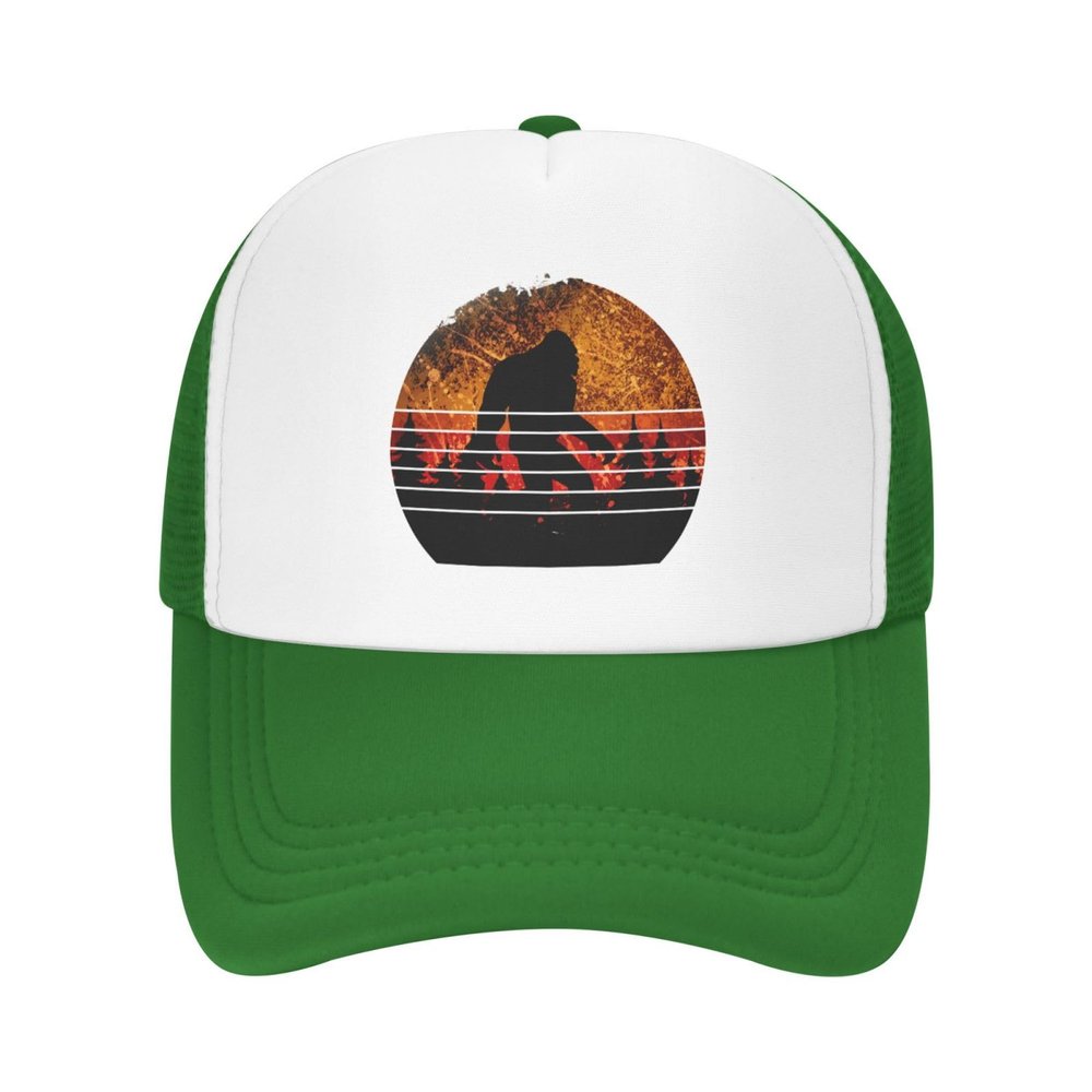 Sasquatch Bigfoot Trees Forest Baseball Cap for Men Women, Green Adjustable Trucker Hat, Outdoor Mesh Snapback Hat