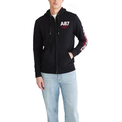 Aero Logo Full Zip Hoodie- Left Chest, Dark Black, L