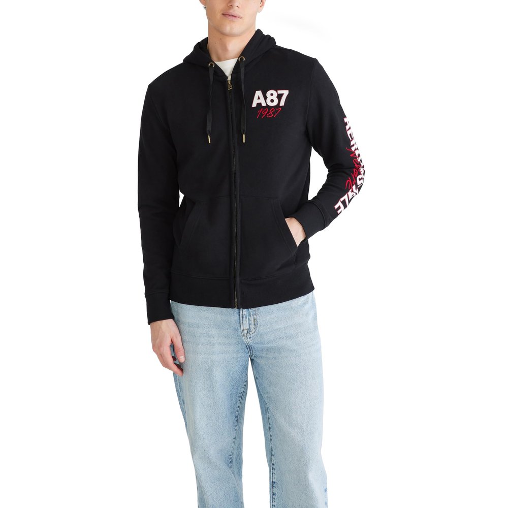 Aero Logo Full Zip Hoodie- Left Chest, Dark Black, L