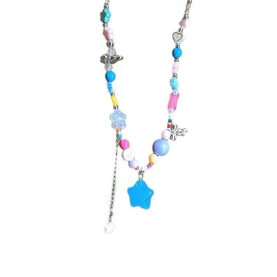 LZSUFDSK 2023 New Colorful Beaded Star Necklace Female Niche Design Sense Internet Red Clavicle Chain Dopamine Sweet Cool Babes