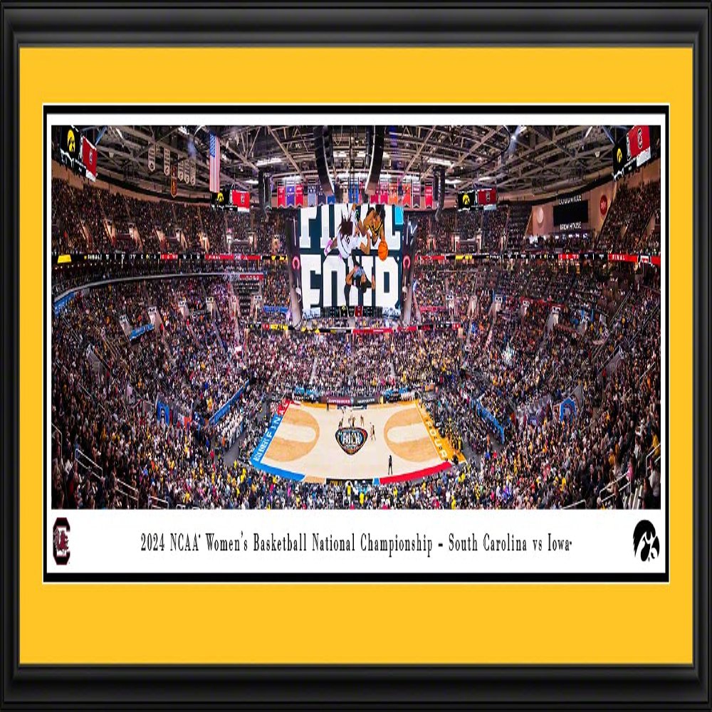 2024 NCAA Women's Basketball Championship, South Carolina vs Iowa - Iowa Double Mat, Deluxe Framed Picture by Blakeway Panoramas (44"W x 18"H)