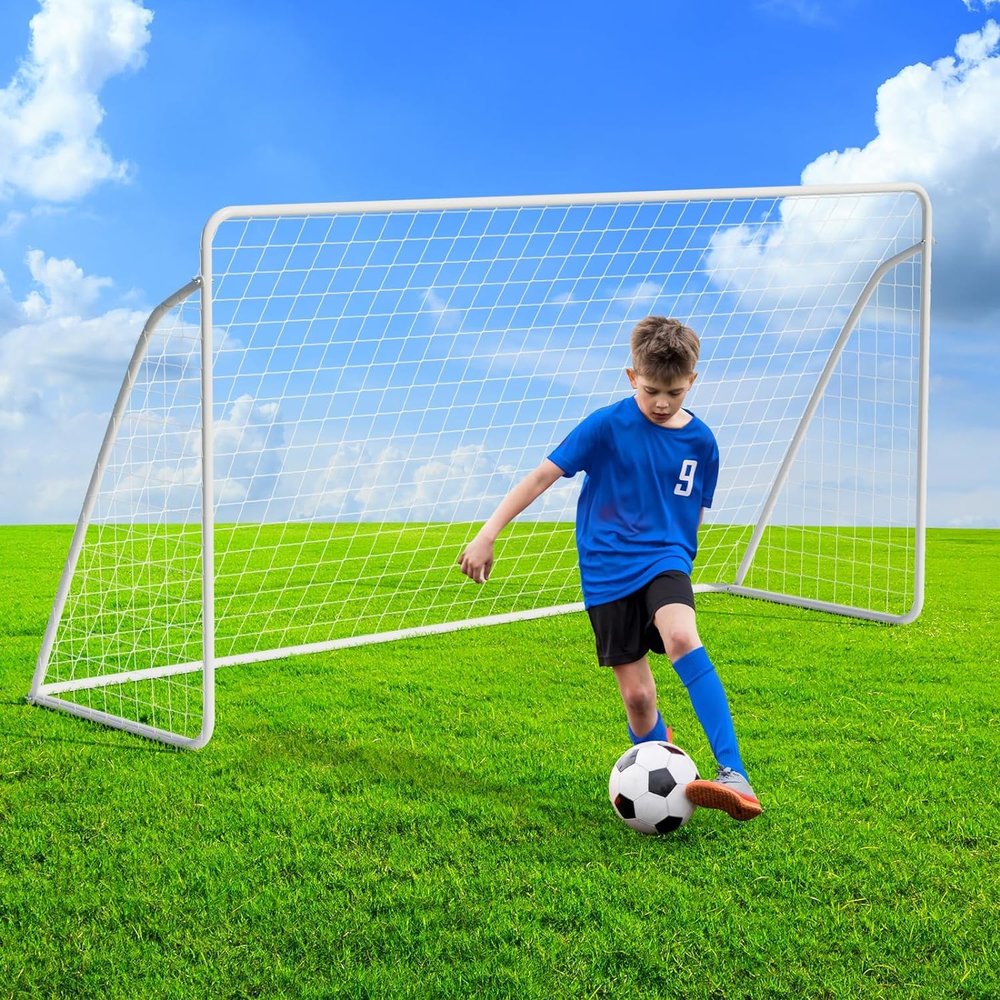 LIFERUN 12x6 FT Portable Soccer Goal for Backyard, Adult & Kids Soccer Goal with Heavy Duty Steel Frame, Net and Ground Stakes, for Home School Practice Training Aid Soccer Field Equipment