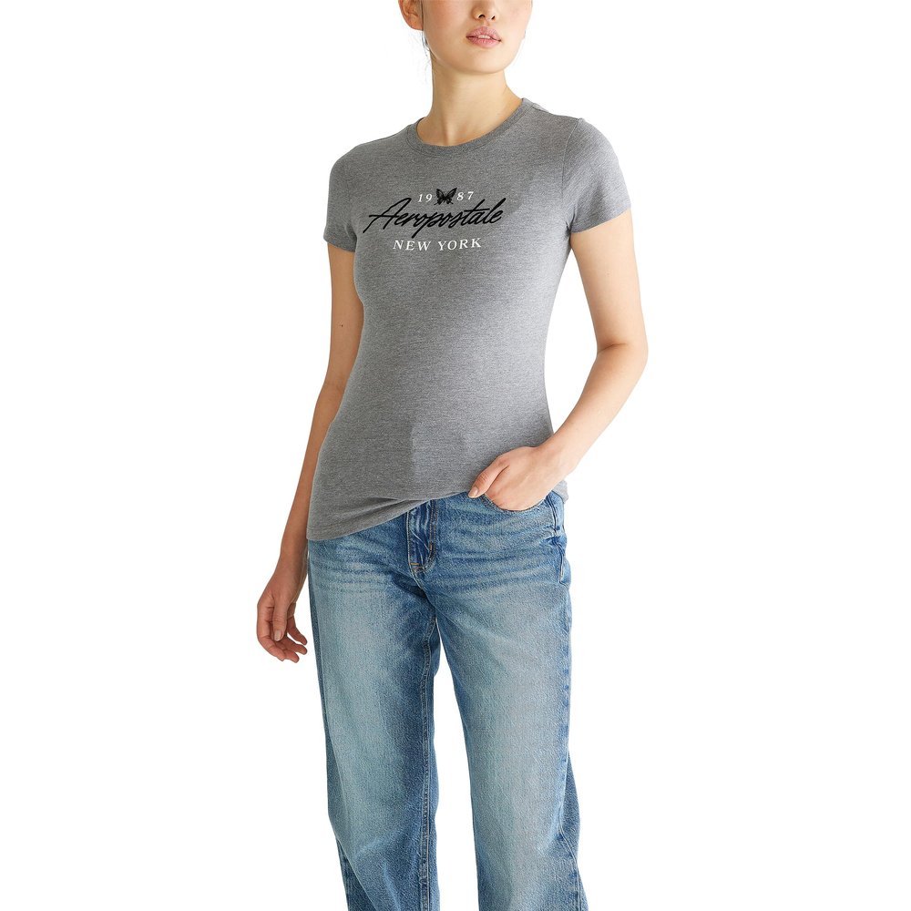 Aero SS Graphic Tee- Butterflies, Medium Heather Grey, XS