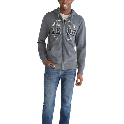 Aero Logo Full Zip Hoodie- Circle, Charcoal Heather Grey, XL