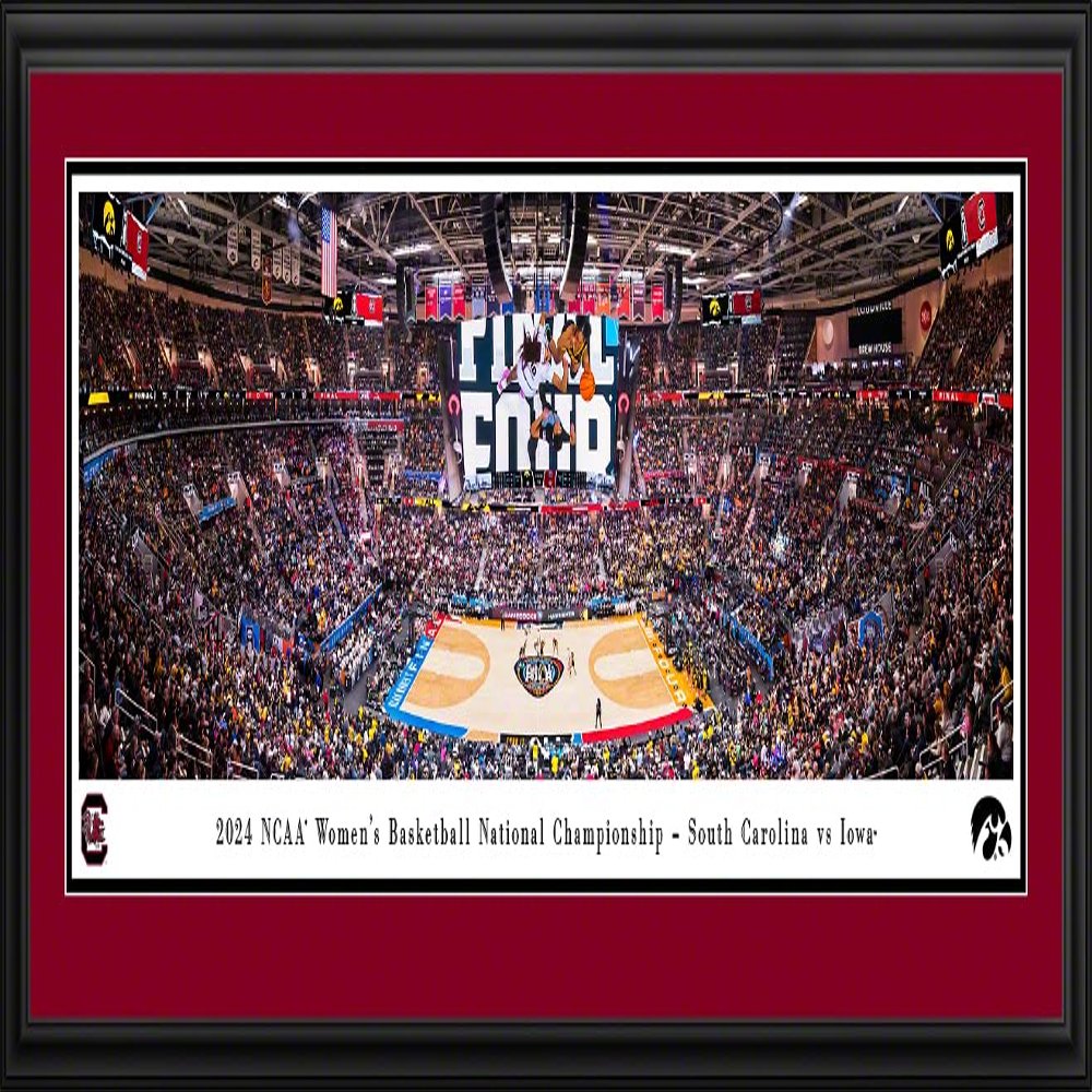 2024 NCAA Women's Basketball Championship, South Carolina vs Iowa - SC Double Mat, Deluxe Framed Picture by Blakeway Panoramas (44"W x 18"H)