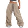 Bakyarder Womens Y2K Baggy Parachute Pants High Waist Wide Leg Casual Track Pants for Dance Training with Adjustable Drawstring Waist Apricot Medium view 1