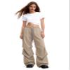 Bakyarder Womens Y2K Baggy Parachute Pants High Waist Wide Leg Casual Track Pants for Dance Training with Adjustable Drawstring Waist Apricot Medium view 2