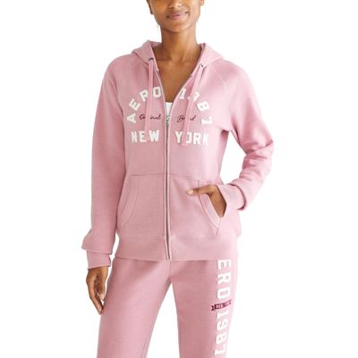 Aero Logo Full Zip Hoodie- Arches- NY, Fox Glove, L