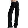 Cargo Pants Womens High Waisted Wide Leg Pants with Pockets Baggy Fashion Y2k Parachute Pants Jogger Hiking Trousers Black view 1