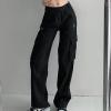 Cargo Pants Womens High Waisted Wide Leg Pants with Pockets Baggy Fashion Y2k Parachute Pants Jogger Hiking Trousers Black view 2