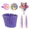 Bike Basket Kids, Purple Girls Bike Basket Front Bike Accessories, Kids Bicycle Basket with Stickers, Bike Bell, Windmill, and 1 Pairs Colorful Ribbons Tassels (Purple Basket) view 1