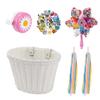Bike Basket Kids, White Girls Bike Basket Front Bike Accessories, Kids Bicycle Basket with Stickers, Bike Bell, Windmill, and 1 Pairs Colorful Ribbons (White Basket) view 1