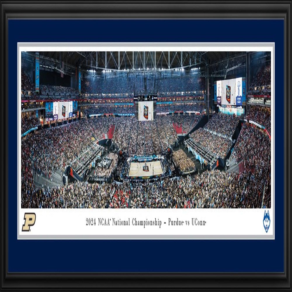 2024 NCAA Basketball Championship, UCONN vs Purdue - UCONN Double Mat, Deluxe Framed Picture by Blakeway Panoramas (44"W x 18"H)