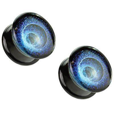 Pierced Owl Blue Vortex Galaxy Pyrex Glass Double Flared Plugs, Sold as a Pair (19mm (3/4"))