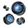 Pierced Owl Blue Vortex Galaxy Pyrex Glass Double Flared Plugs, Sold as a Pair (19mm (3/4")) view 4