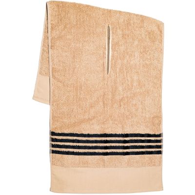 Golf Guys The Tour Towel | Large Terry Cloth Caddy Towel, Absorbent 19" x 44", Center Cut, Perfect Hang Golf Cart Accessory and Golf Bag, Sand with Black Stripes