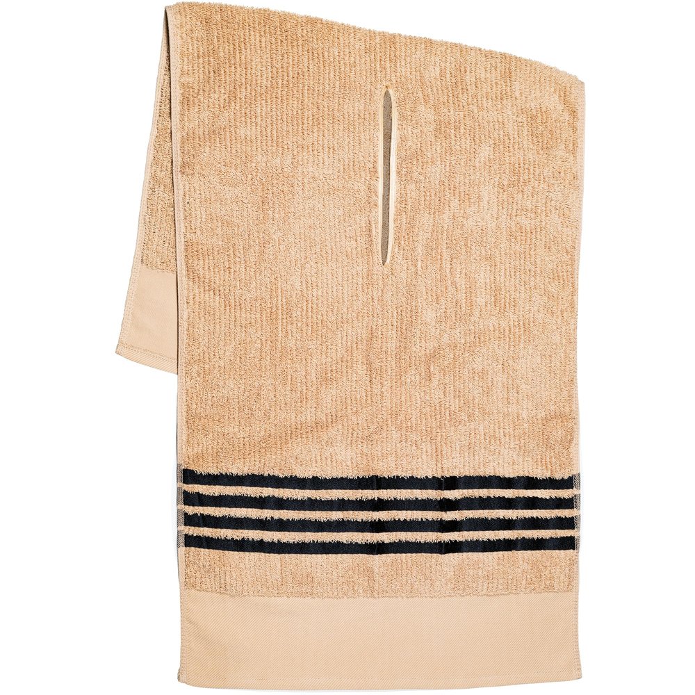 Golf Guys The Tour Towel | Large Terry Cloth Caddy Towel, Absorbent 19" x 44", Center Cut, Perfect Hang Golf Cart Accessory and Golf Bag, Sand with Black Stripes