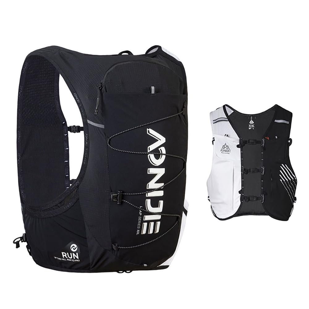 AONIJIE Lightweight Running Vest Hydration 10L Large Capacity & Fits 6.8 inch Phones,Hydration Backpack for Hiking Off-Road Cycling Race Marathon (Blackwhite,M)