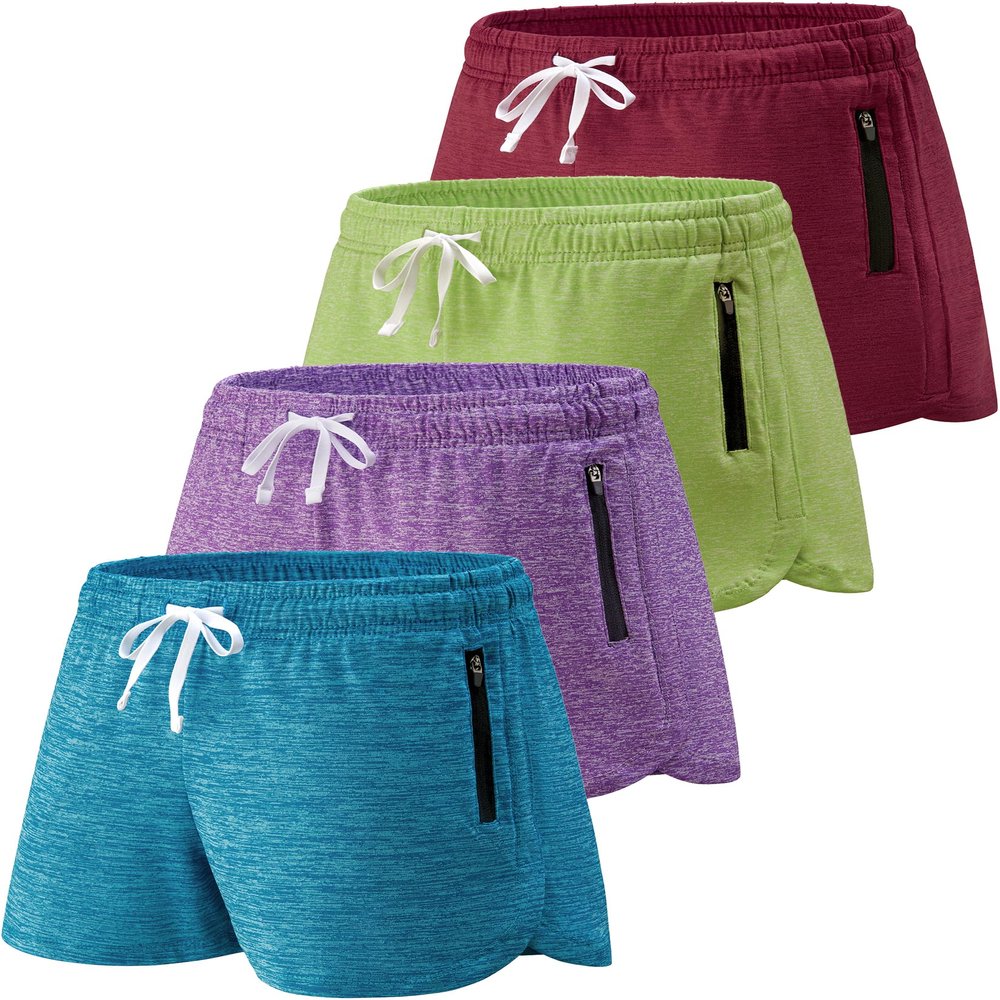 4 Pack Youth Girls Athletic Shorts 3", Girls Soccer Shorts, Kids Workout Gym Clothes Activewear Apparel with Zipper Pockets (Set 4, X-Small)