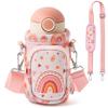 2ooya Water Bottle Carrier for Kids Boho Rainbow Water Bottle Holder with Strap Cute Cartoon Sling Bag with Padded Strap Pocket 10/12/14/16/18Oz for Girls School Walking Hiking Camping Trip view 1