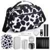 BOYISTARG Large Cosmetic Organization Bag with 11 Small Items, Portable Cosmatic Makeup Storage Case with Combination Lock For Home and Travel,(Cute Cow Print) Black and white view 1