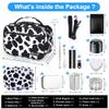 BOYISTARG Large Cosmetic Organization Bag with 11 Small Items, Portable Cosmatic Makeup Storage Case with Combination Lock For Home and Travel,(Cute Cow Print) Black and white view 2