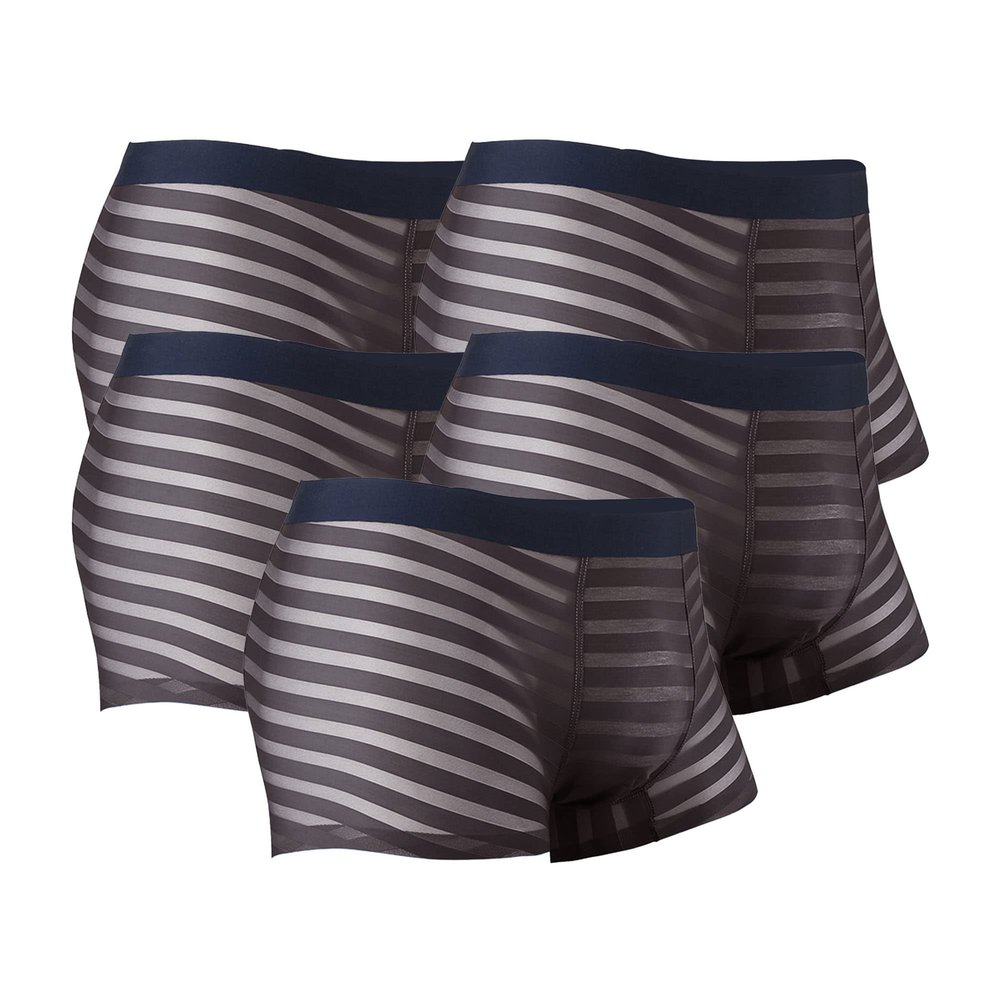 JEKE-DG Men's Ice Silk Stripes Boxer Briefs Low Rise Seamless Trunk Underwear See Through Thin Bulge Pouch Boxers (X-Large,Grey-5pc)