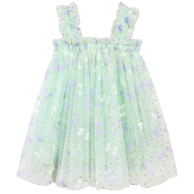 AGQT Baby Girls Tutu Dress Sleeveless Kids Tulle Birthday Party Dresses Polka Dot Casual Playwear Tunic Babydoll Dress Green-Butterfly Polka Dots Size 12-18 Months