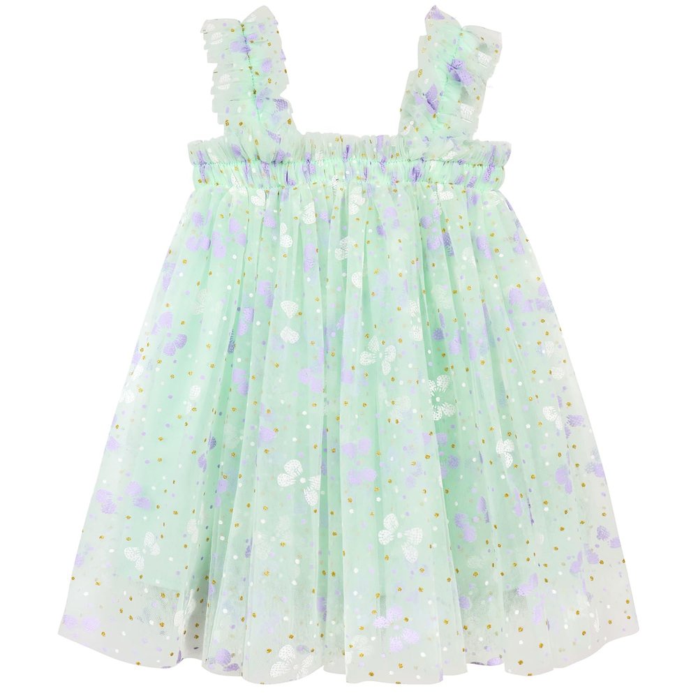 AGQT Baby Girls Tutu Dress Sleeveless Kids Tulle Birthday Party Dresses Polka Dot Casual Playwear Tunic Babydoll Dress Green-Butterfly Polka Dots Size 12-18 Months