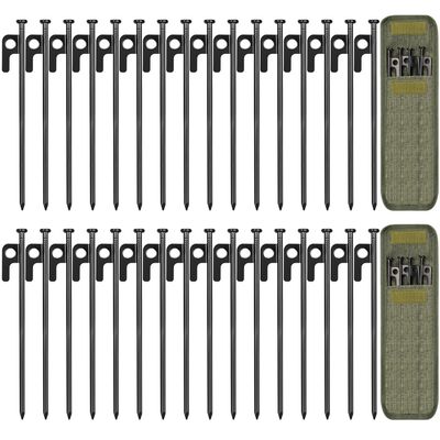 32 Pack Tent Stakes, 8in Heavy Duty Tent Stakes with Storage Bag, Forged Steel Tent Pegs for Camping