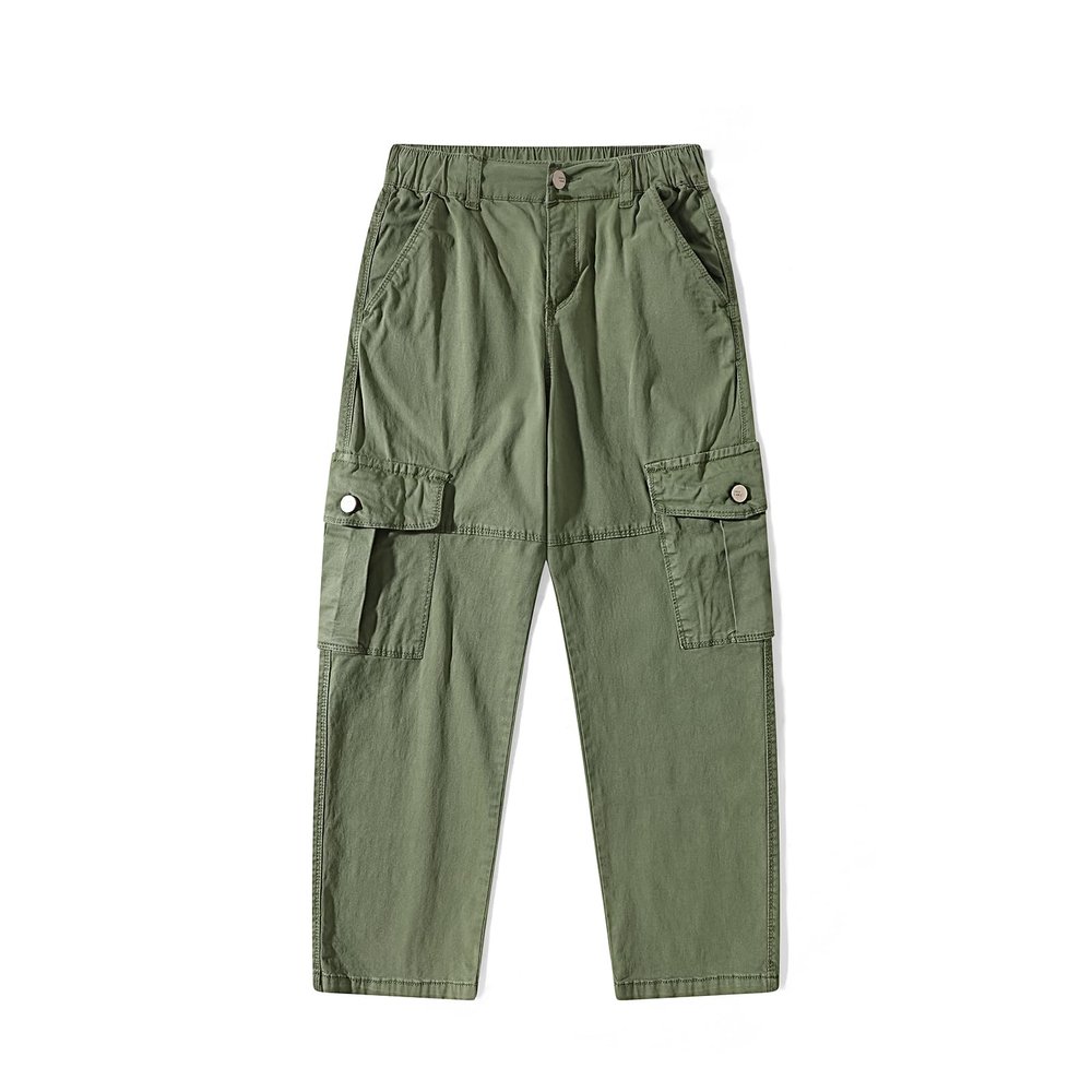 LANZIYAYA Girls Cargo Pants Wide Leg Streetwear Cute with Pockets Joggers 4-12 Year (US, Age, 8 Years, Army Green)