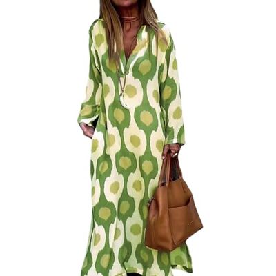 Akivide Women's Boho Floral Printed Long Sleeve Dress Casual Loose V Neck Long Dress Summer Fall Maxi Dresses