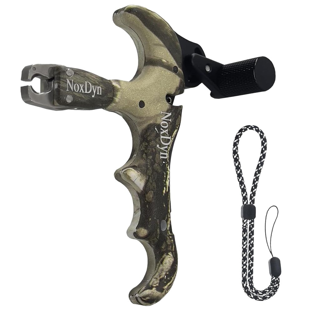 NoxDyn Camo Bow Release for Compound Bow, 4-Finger Archery Release 360 Rotatable Thumb Release for Compound Bow