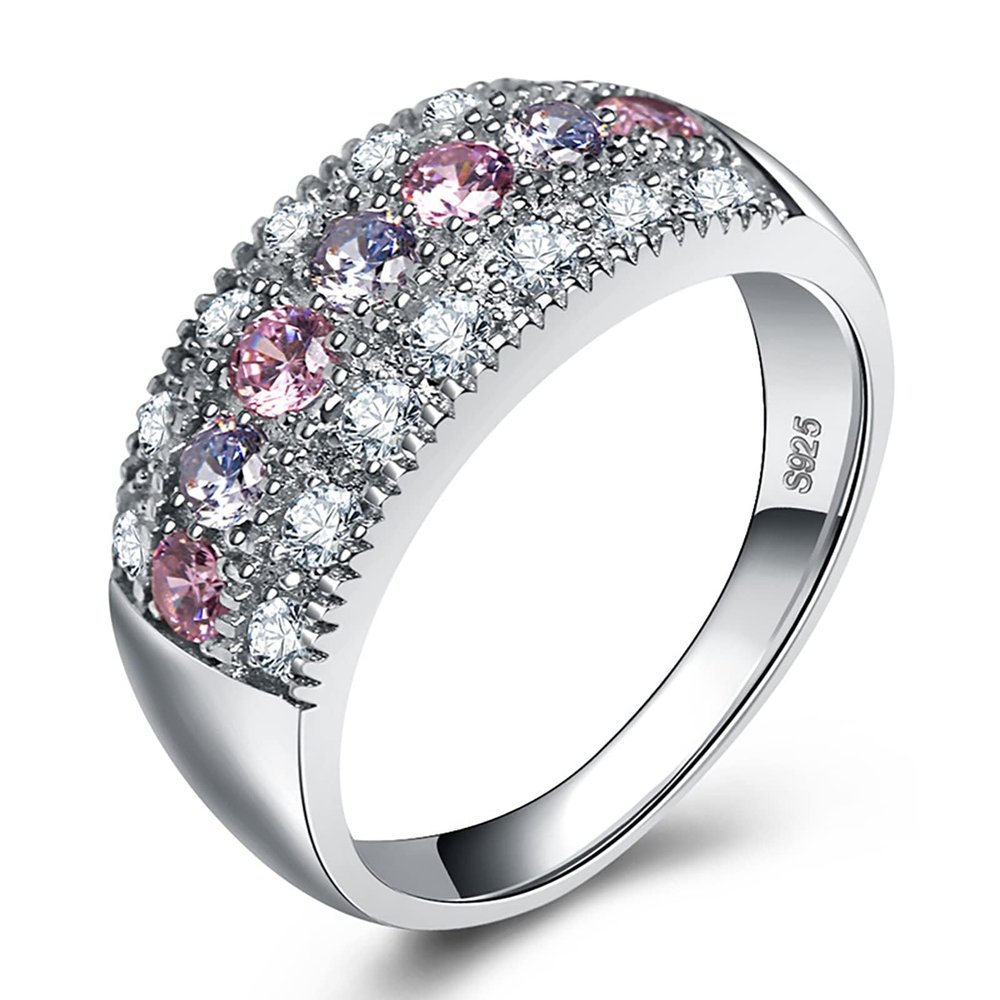 LMMYUN Colourful Zircon Engagement Ring for Women - 925 Exquisite Full Diamond Commemorate Ring, Gifts for Her On Wedding, Valentine's, Birthday Gifts for Wife Girlfriend (5)