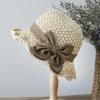 Beach Bucket Hat for Women Ladies Bow Wide Brim Summer Straw Sun Hat UPF50+ Foldable Travel Cap UV Sun Protection Hat Beige view 2
