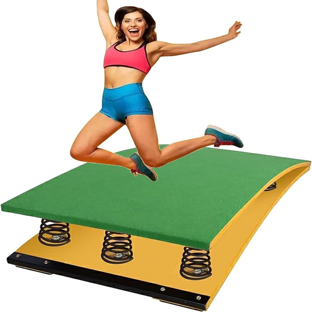 120 * 60cm Hardwood Gymnastics Spring Board with Crash Mats, Pro Curved Spring Board Durable Arts Springboard for Sports Club, Martial Arts, Adult/Teen/Child, 4 springs, Green