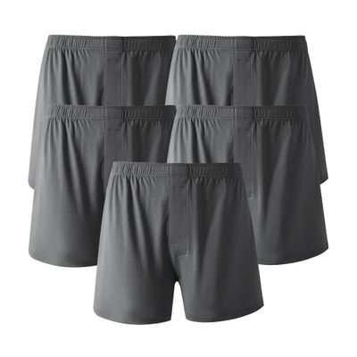 JEKE-DG Men High Waist Loose Boxers Relaxed Fit Stretch Boxer Brief Soft Lounge Underwear With Button Fly (Large,Gray 10-5pc)