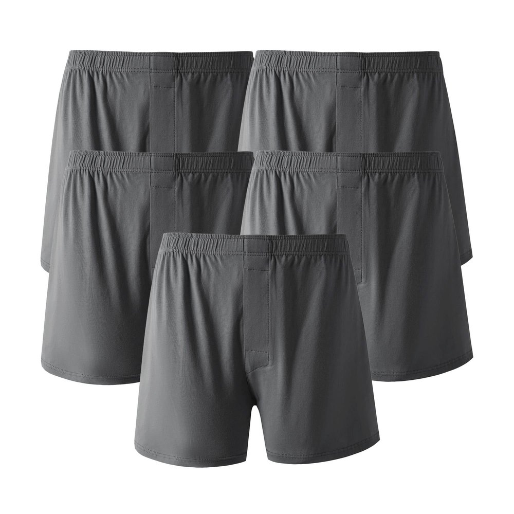 JEKE-DG Men High Waist Loose Boxers Relaxed Fit Stretch Boxer Brief Soft Lounge Underwear With Button Fly (Large,Gray 10-5pc)