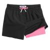 maamgic Boys Swim Trunks with Compression Liner Toddler Stretch Swim Shorts Quick Dry Swimming Trunks Boxer Brief 2 in 1 Beach Shorts Black Pink 3T view 1