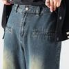 Men's Washed Loose Denim Pants Streetwear Hip Hop Straight Jeans Classic Wide Leg Men Denim Trousers (Blue 3,Medium) view 2