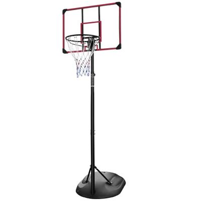 Portable Basketball Rack with Adjustable 7.5-9.2 Feet and 32 Inch Rebounds, Suitable for Indoor and Outdoor Basketball Goals for Young Students and Adults (Black+Red + Iron)