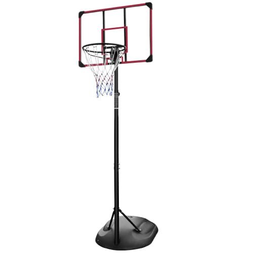 Portable Basketball Rack with Adjustable 7.5-9.2 Feet and 32 Inch Rebounds, Suitable for Indoor and Outdoor Basketball Goals for Young Students and Adults (Black+Red + Iron)
