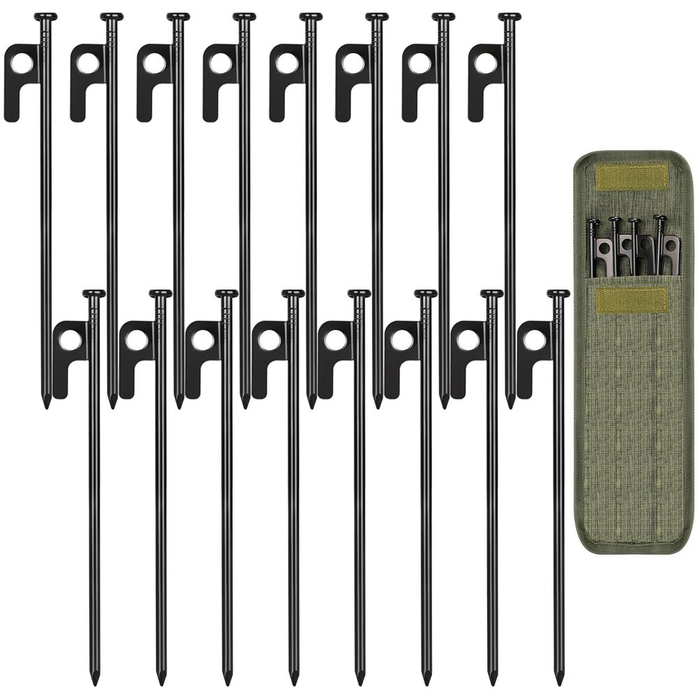 16 Pack Tent Stakes, 8in Heavy Duty Stakes with Storage Bag, Forged Steel Tent Pegs for Camping