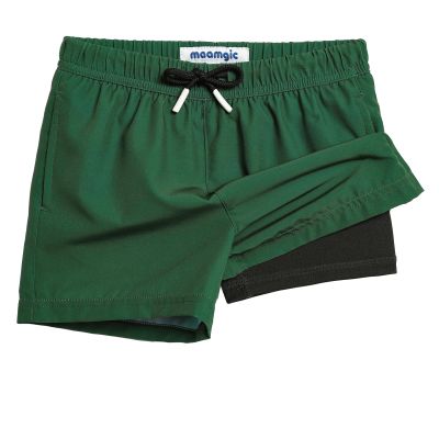 maamgic Boys Swim Trunks with Compression Liner Toddler Stretch Swim Shorts Quick Dry Swimming Trunks Boxer Brief 2 in 1 Beach Shorts Dark Green 8