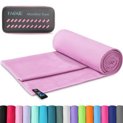 BAGAIL Camping Towel with EVA Case, Compact & Ultra Soft Microfiber Travel Towel - Super Absorbent & Lightweight Quick Dry Towels for Sports, Beach, Gym, Backpacking, Hiking and Yoga - Pink, XS