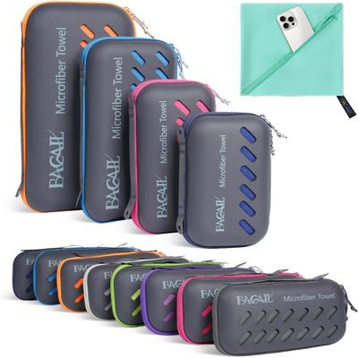 BAGAIL Camping Towel with EVA Case, Compact & Ultra Soft Microfiber Travel Towel - Super Absorbent & Lightweight Quick Dry Towels for Sports, Beach, Gym, Backpacking, Hiking and Yoga - Mint, XXS