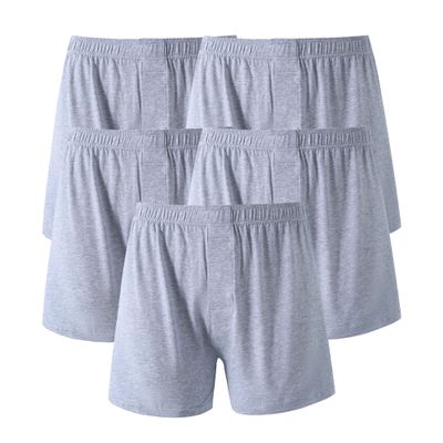 JEKE-DG Men High Waist Loose Boxers Relaxed Fit Stretch Boxer Brief Soft Lounge Underwear With Button Fly (X-Large,Grey-5pc)