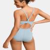 SYROKAN Women's One Piece Swimsuit Athletic Competitive Racerback Sport Swimwear Training Bathing Suit Light Grayish Blue 32 view 2