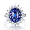 NineFit Basics Luxurious Adjustable Blue Gem Engagement Ring - 18K Gold Diamond-encrusted Colored Anniversary Ring, Crystal Marriage Proposal Ring for Women, Silver view 1