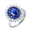 NineFit Basics Luxurious Adjustable Blue Gem Engagement Ring - 18K Gold Diamond-encrusted Colored Anniversary Ring, Crystal Marriage Proposal Ring for Women, Silver view 4